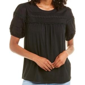 J. Crew Black Pintucked Puff Sleeve Peasant Prairie Blouse Top Size Small